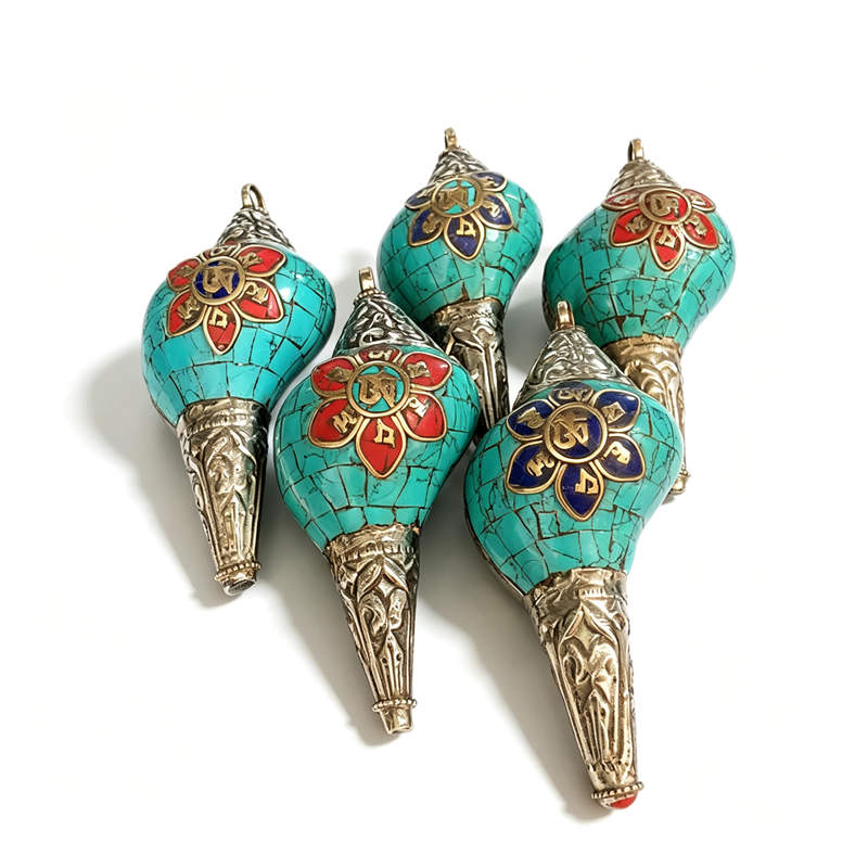 Ethnic Fashion Com - จี้หอยทะเลธรรมชาติ งานฝีมือพุทธศาสนาแบบทิเบต เครื่องรางโอม ของตกแต่ง TBP471