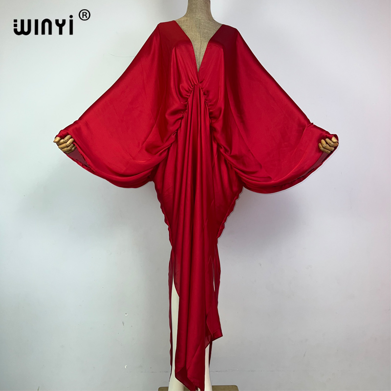 Ethnic Gown - WINYI Monochrome Elegant ชุดว่ายน้ําผู้หญิงชุดชายหาด V คอชุดฤดูร้อนเสื้อผ้าผู้หญิงแฟชั่น