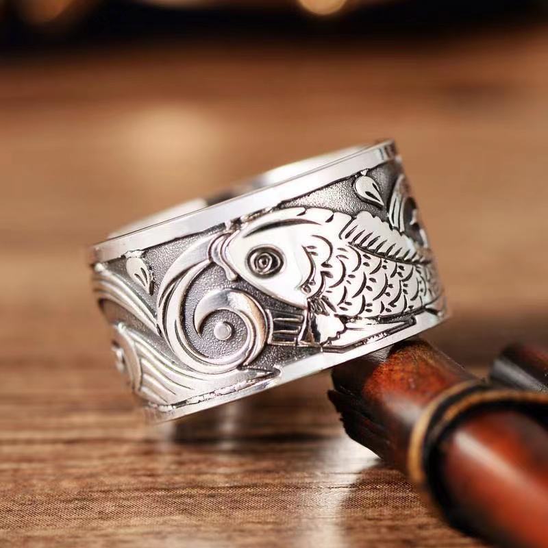 Ethnic Wear Men'S Fashion - 2021การออกแบบใหม่ Koi ปลารูปแบบเปิดแหวนแฟชั่น Minority Charm ผู้ชายและผู้หญิงสวมใส่ยี่ห้อแหวนปลาคาร์พนกฮูกแหวนคู่