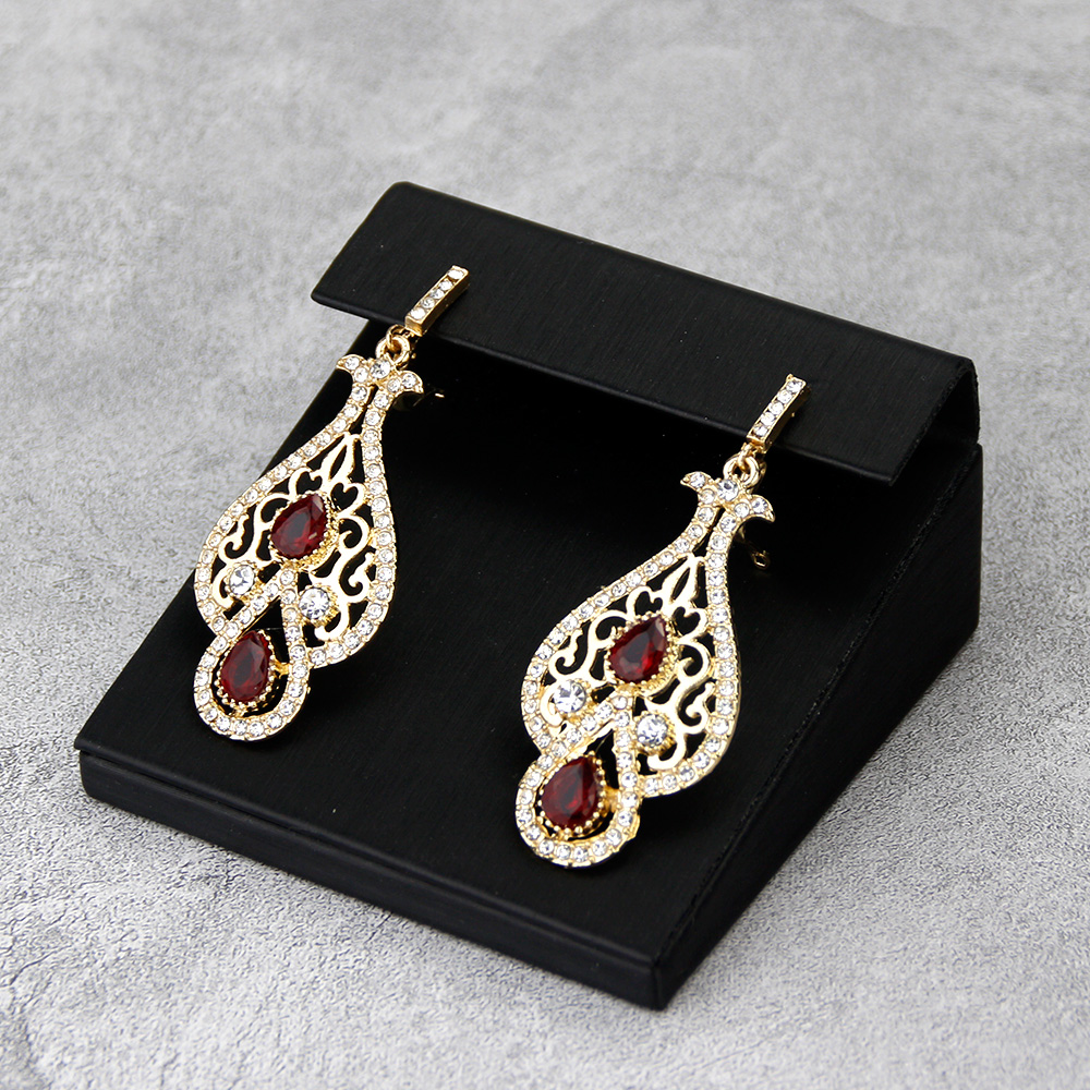 Ethnic Chic Fashion - ต่างหูห้อยสุดเก๋18K สีทองของชาวอัลจีเรียโมร็อกโกสำหรับผู้หญิงต่างหูแบบห้อยประดับคริสตัลตะขอฝรั่งเศสเครื่องประดับเจ้าสาวรูปดอกไม้ไก่งวง