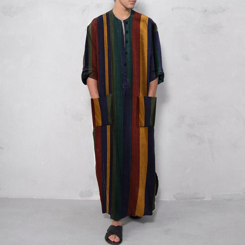 Ethnic Wear Men'S Fashion - เสื้อเชิ้ตชายพิมพ์ลายยาวสไตล์เสื้อคลุมยาว ชุดลำลองสไตล์จีน 100% วัสดุอื่นๆ แฟชั่นผู้ชายสำหรับฤดูใบไม้ร่วง