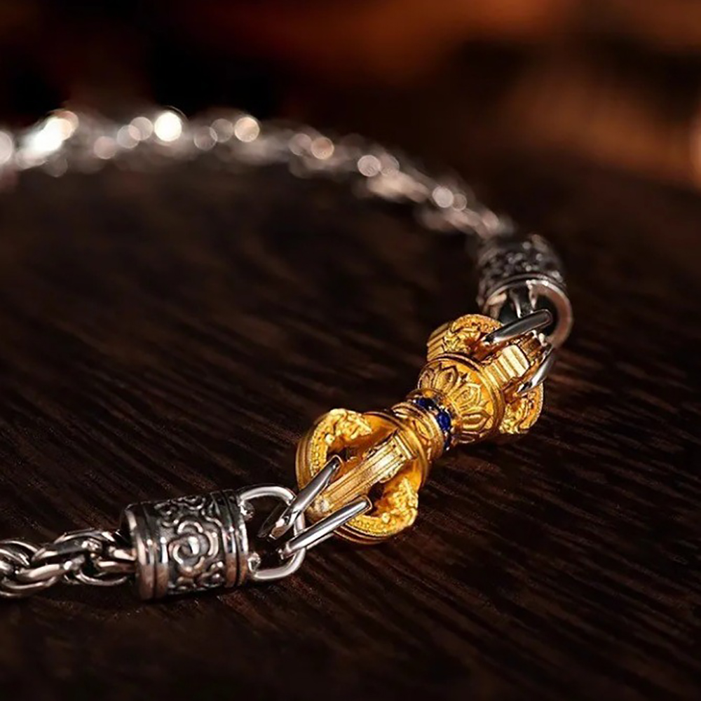 Ethnic Chic Fashion - เครื่องรางพุทธศาสนาทิเบต สร้อยข้อมือสไตล์จีนเก๋ไก๋ ชุบสีเงินแบบโบราณ เครื่องประดับทำมือสไตล์ชาติพันธุ์ สำหรับผู้ชาย ผู้หญิง