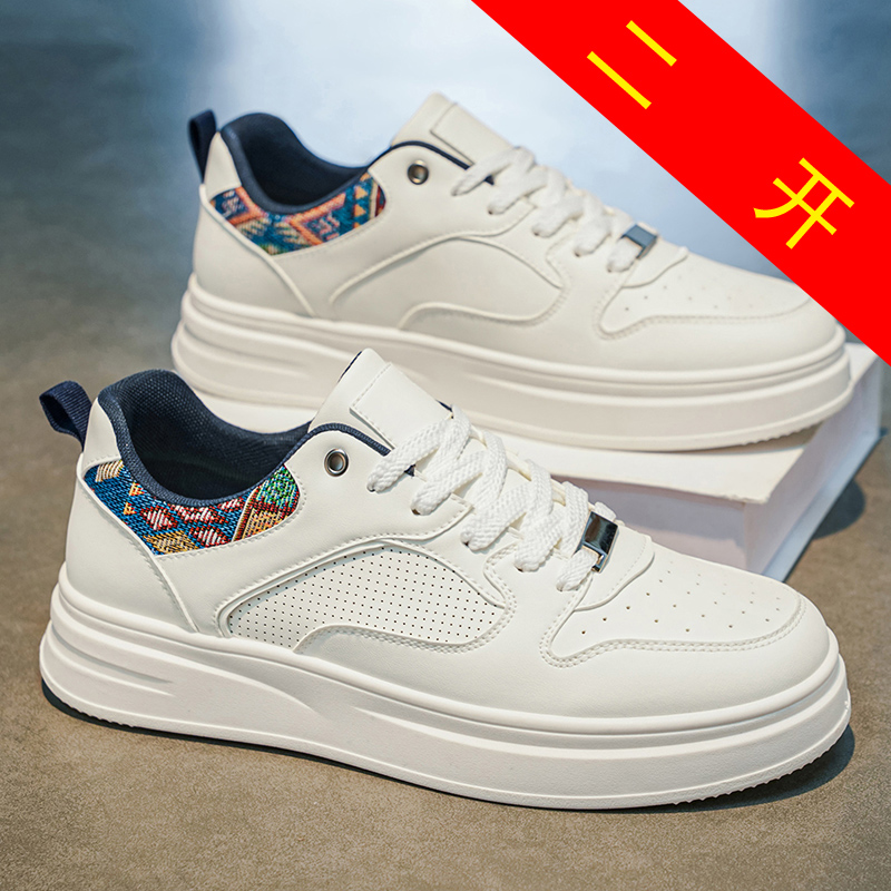 Ethnic Wear Men'S Fashion - รองเท้าสเก็ตแพลตฟอร์มสีขาวสำหรับผู้ชายลายชาติพันธุ์ส้นรองเท้าระบายอากาศได้รองเท้าผ้าใบลำลองแฟชั่นสตรีทแวร์รองเท้าเทรนเนอร์เดินสบาย